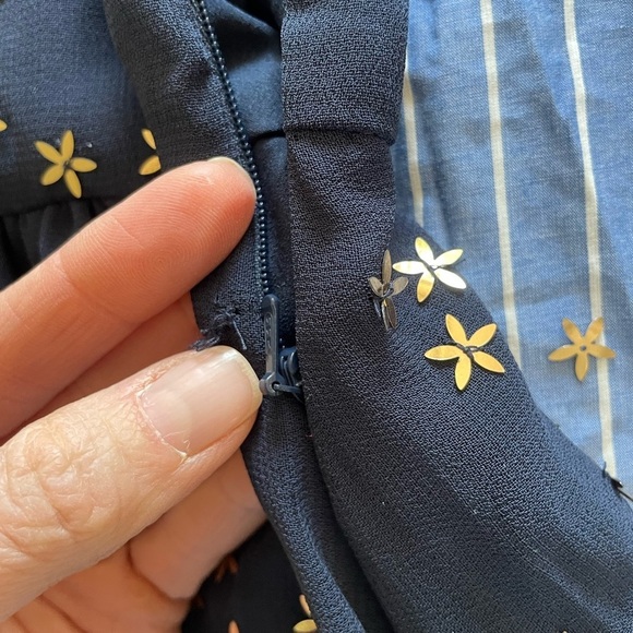 French Connection Navy Star Sequin Long Sleeve Sheer Dress - Picture 13 of 16